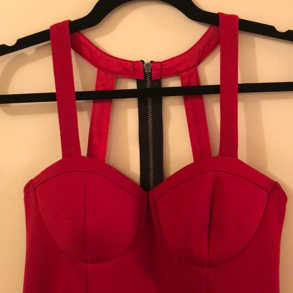 Material Girl Scalloped Dress Red Zip Up Medium - Picture 3 of 6